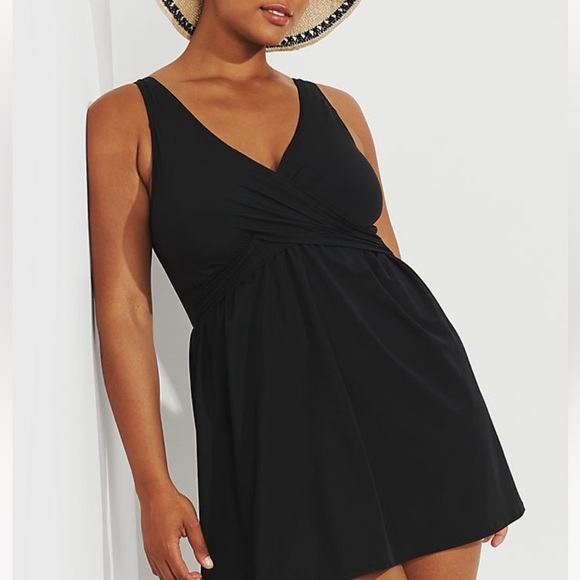 NWT Lands End Slendersuit Wrap Top Skirted Swim Dress - Picture 1 of 12